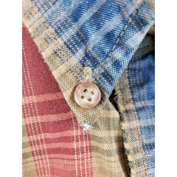 417 by Van Heusen Men's Indigo multicolored Plaid  Shirt Size L cotton VTG - Picture 5 of 12